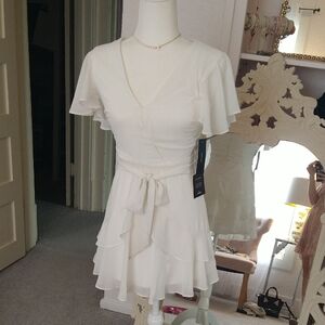 White Ruffle Wrap Dress - Elegant Women's Dress